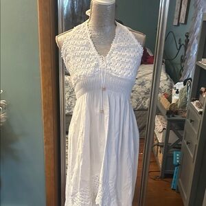 White Halter Dress with Crochet Details